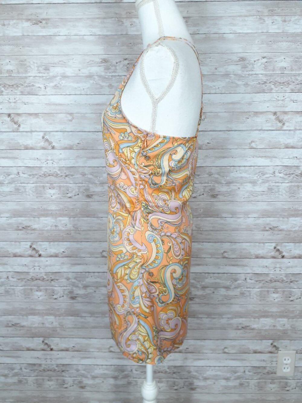 American Eagle One Shoulder Mini Dress S Side Cutout Paisley Side Zip 946A - Picture 5 of 9